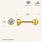 Sterling Silver Bezel-Set Zirconia Flat Back Earrings - Gold / 2.5mm