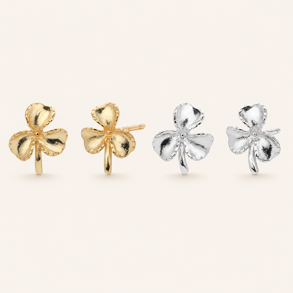 Sterling Silver Three-Leaf Clover Stud Earrings