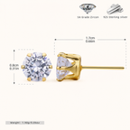 Sterling Silver Six-Prong Zirconia Stud Earrings - Gold / 8mm