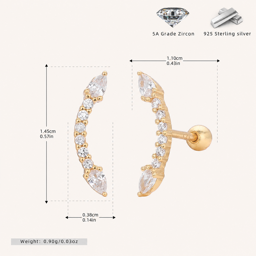 Sterling Silver Ball Zirconia Flat Back Earrings - Gold
