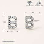 Sterling Silver Pave Initial Letter Stud Earrings - Platinum / B