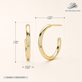 Sterling Silver Polished Round Hoop Earrings - Gold / 15mm