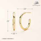 Sterling Silver Polished Round Hoop Earrings - Gold / 15mm