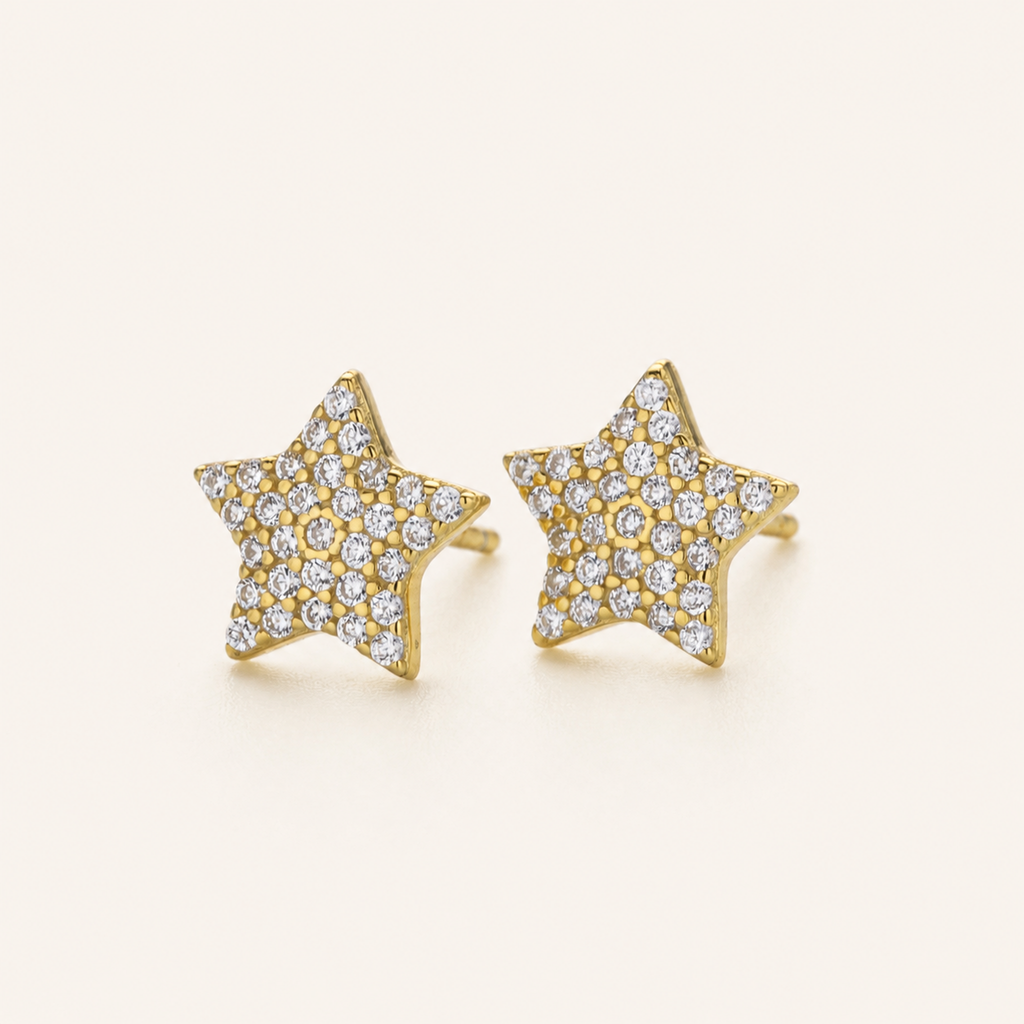 Sterling Silver Five-Point Star Zirconia Stud Earrings detail view
