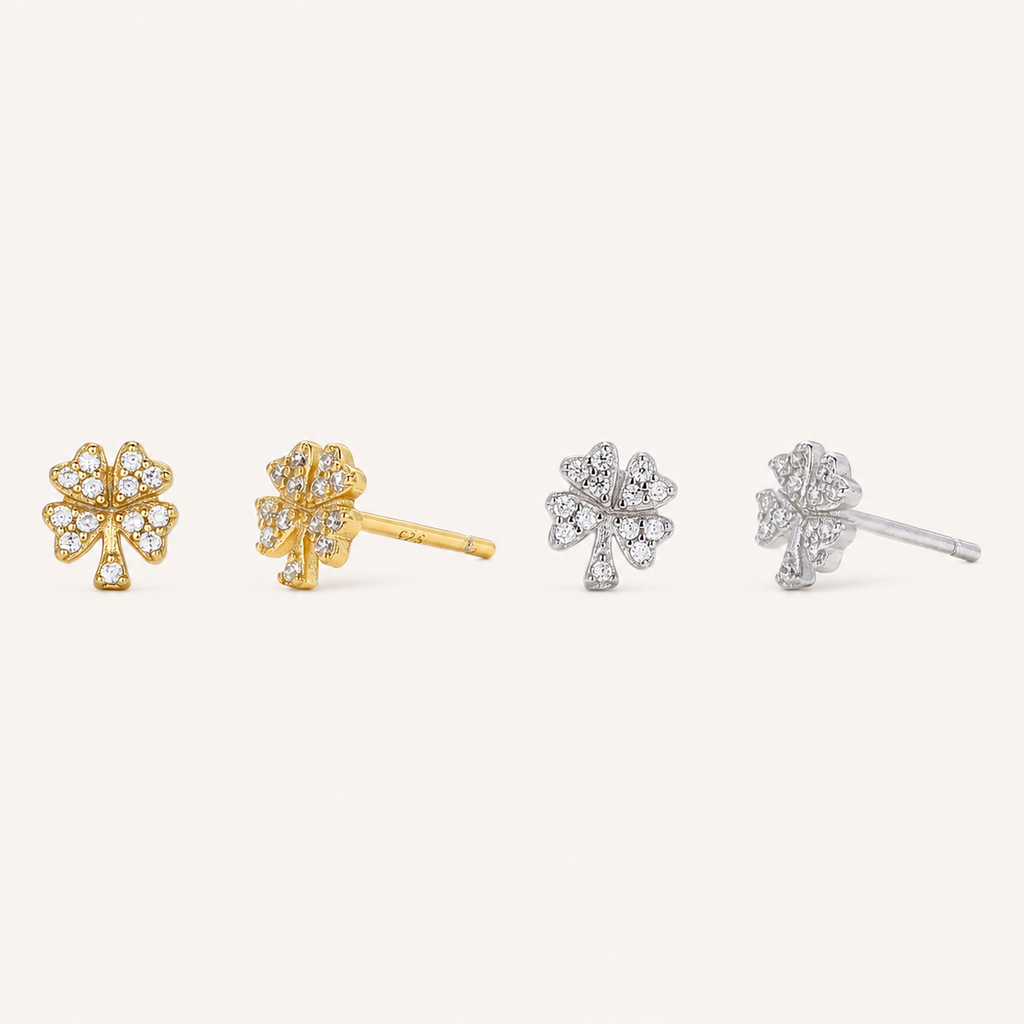Sterling Silver Four-Leaf Clover Stud Earrings