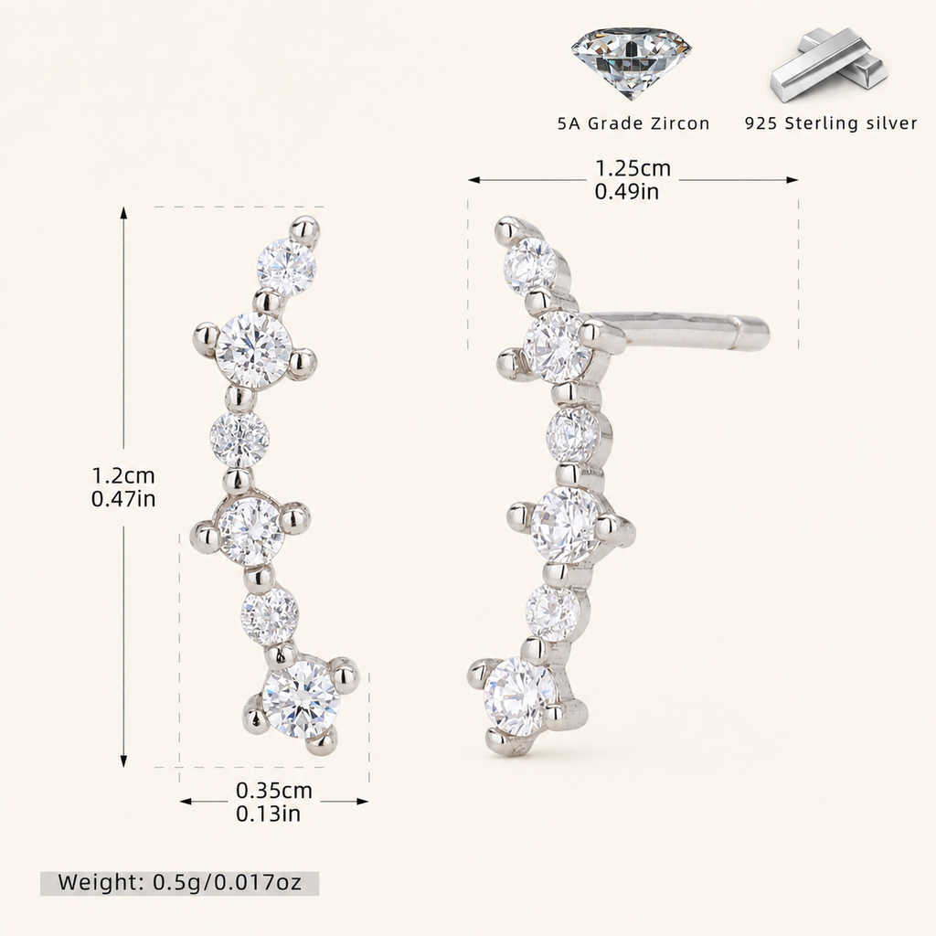 Sterling Silver Shooting Star Zirconia Stud Earrings - Platinum