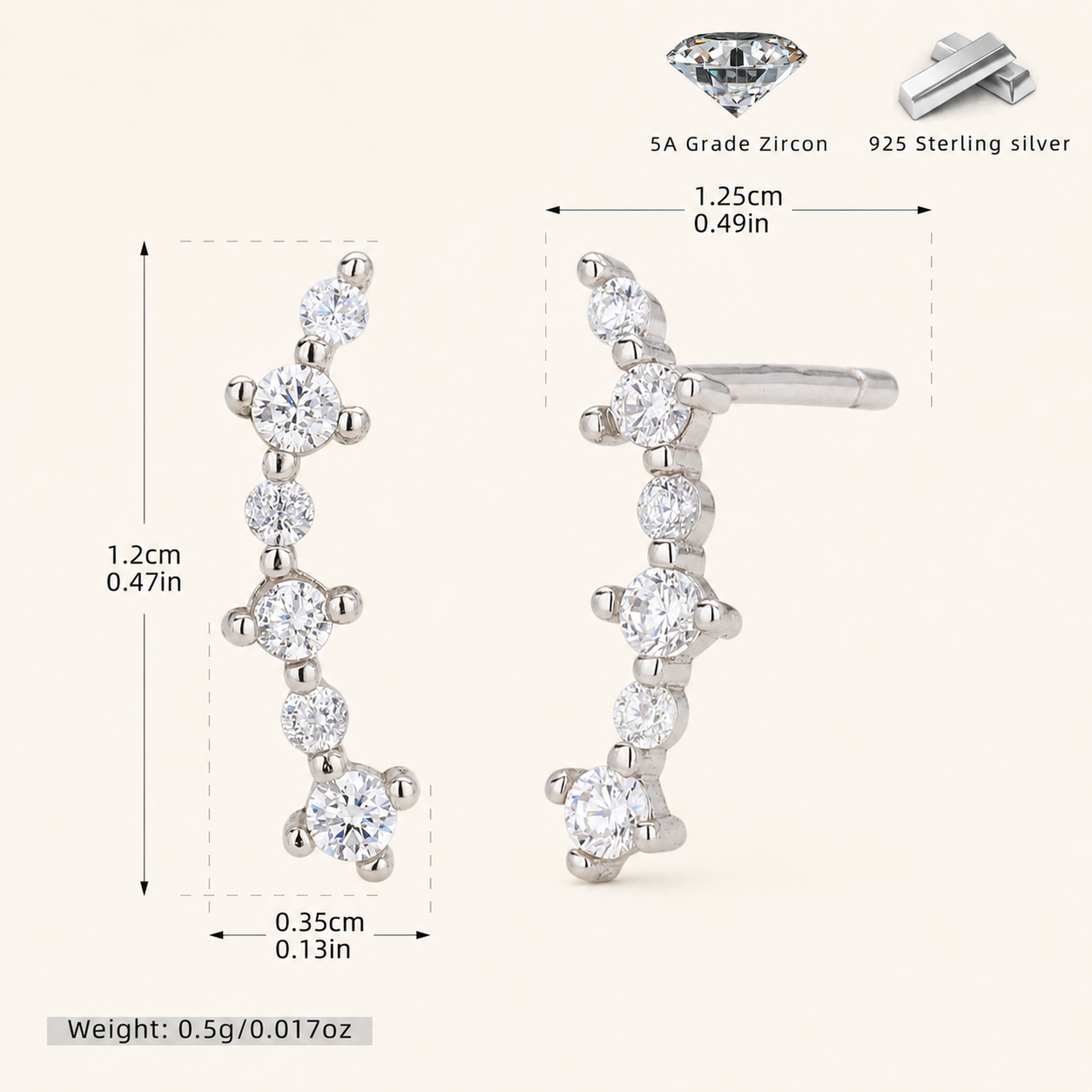 Sterling Silver Shooting Star Zirconia Stud Earrings - Platinum