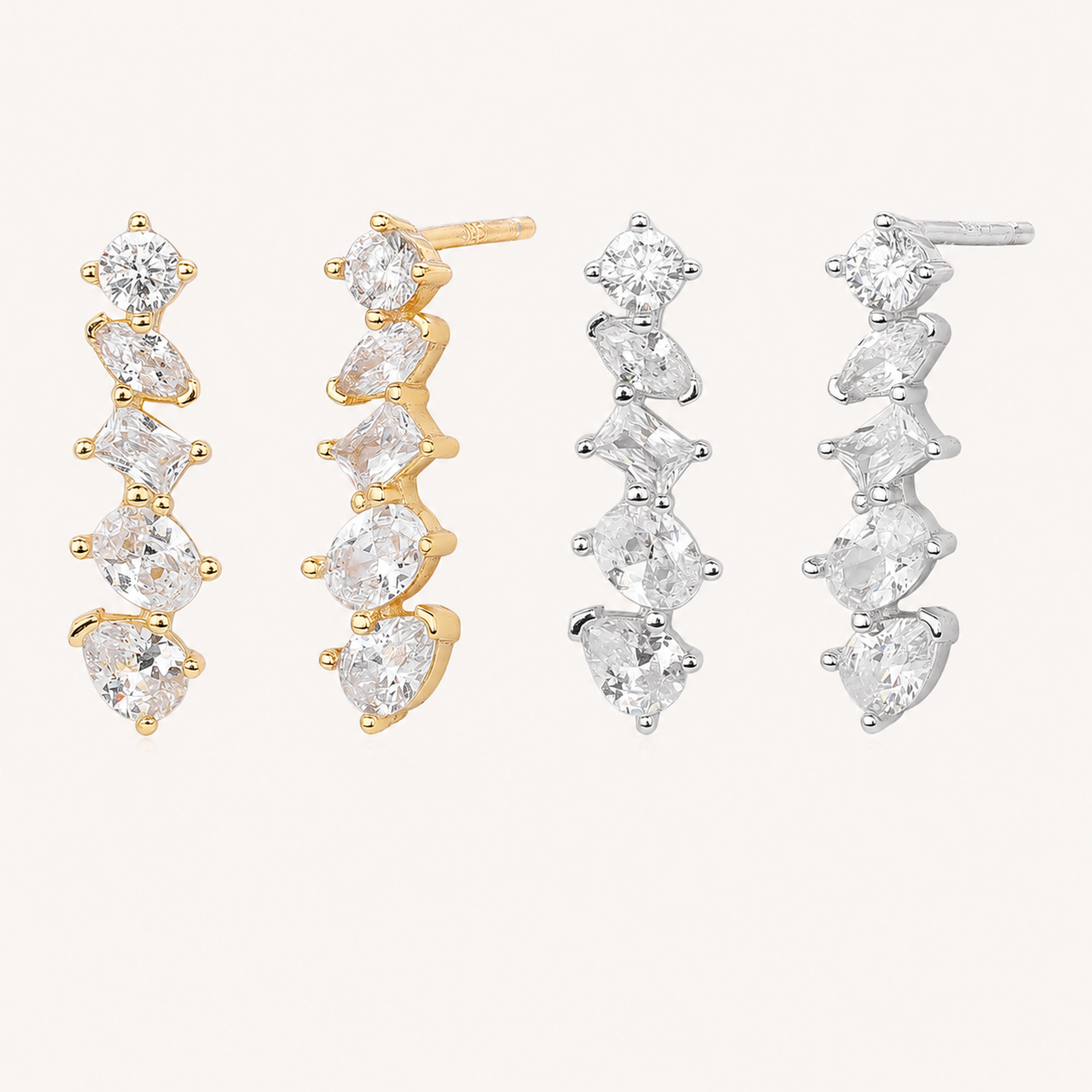 Sterling Silver Zirconia Chain Drop Stud Earrings