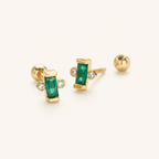 Sterling Silver Emerald-Green Zirconia Flat Back Earrings detail