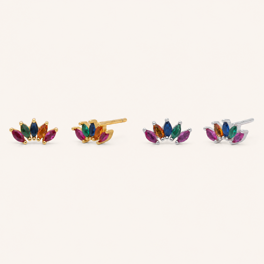 Sterling Silver Colorful Teardrop Zirconia Stud Earrings