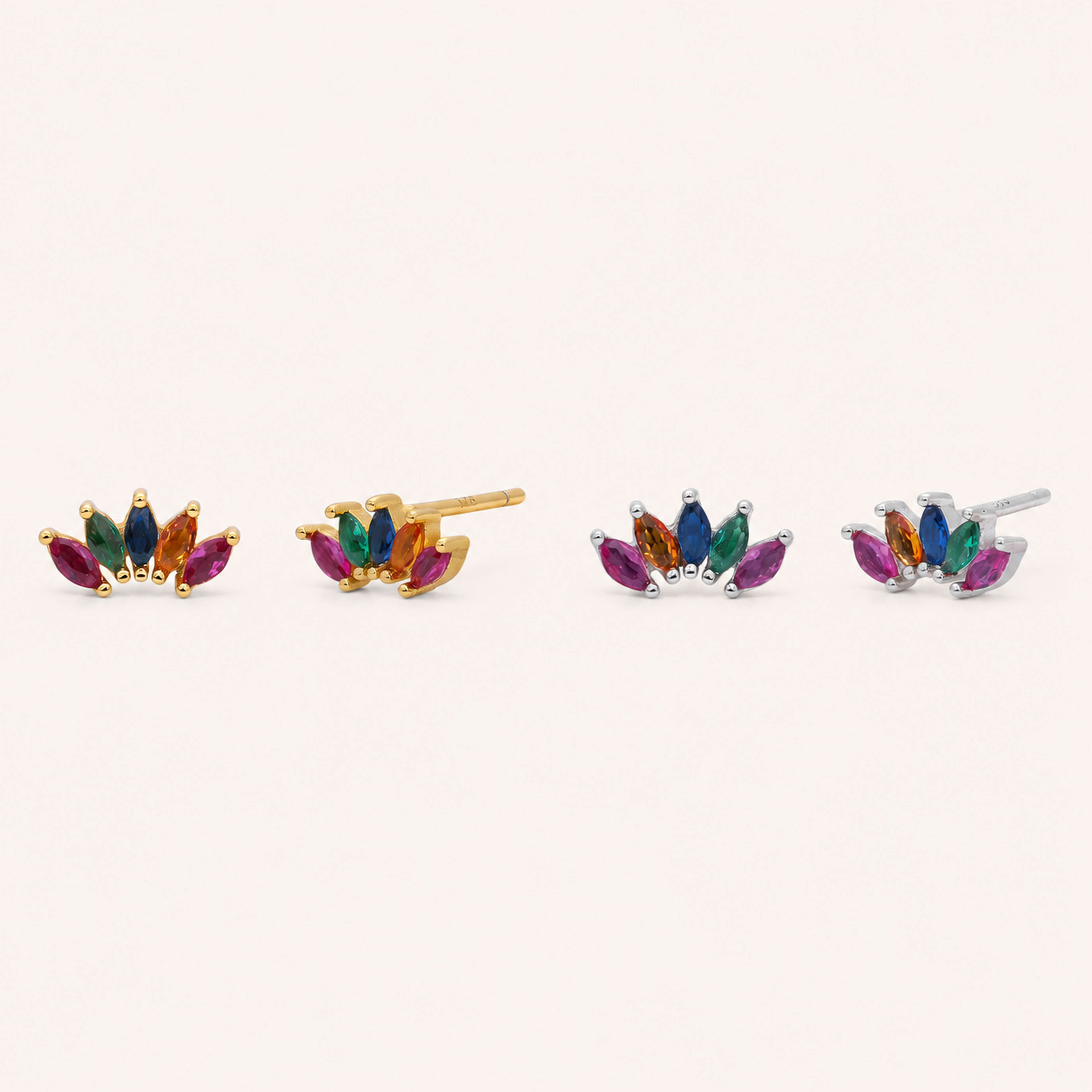 Sterling Silver Colorful Teardrop Zirconia Stud Earrings