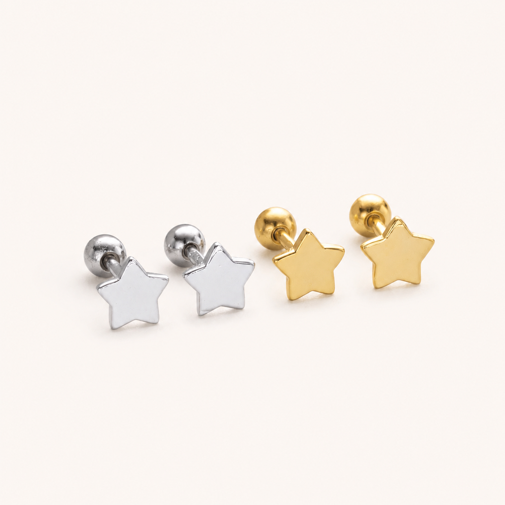 Sterling Silver Polished Five-Point Star Flat Back Earrings detail