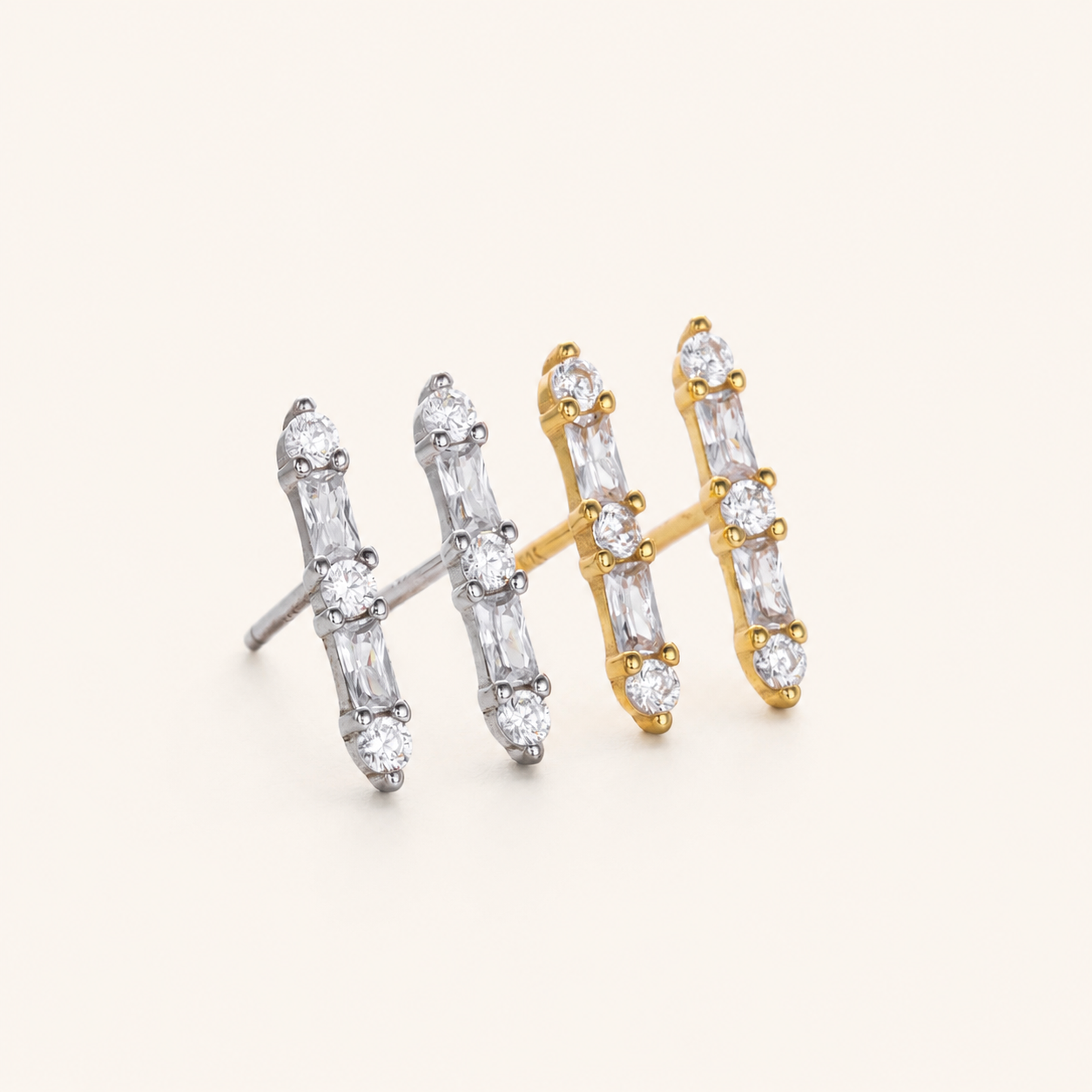 Sterling Silver Zirconia Bar Stud Earrings detail