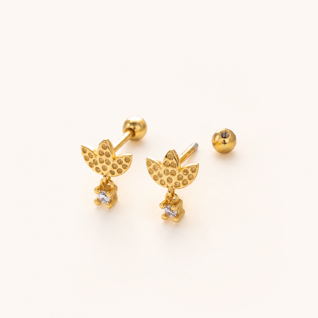 Sterling Silver Lotus Zirconia Flat Back Earrings detail view