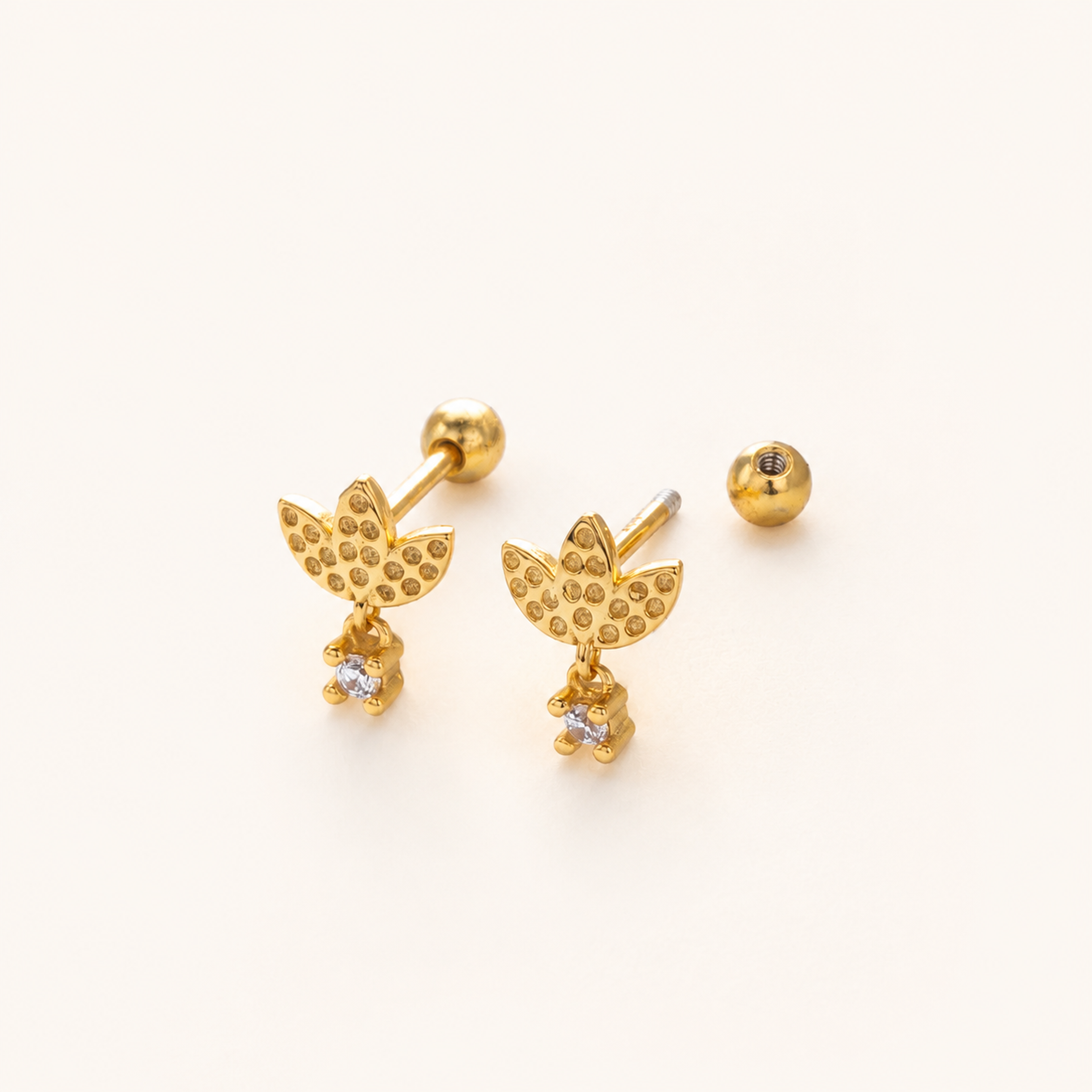 Sterling Silver Lotus Zirconia Flat Back Earrings detail view