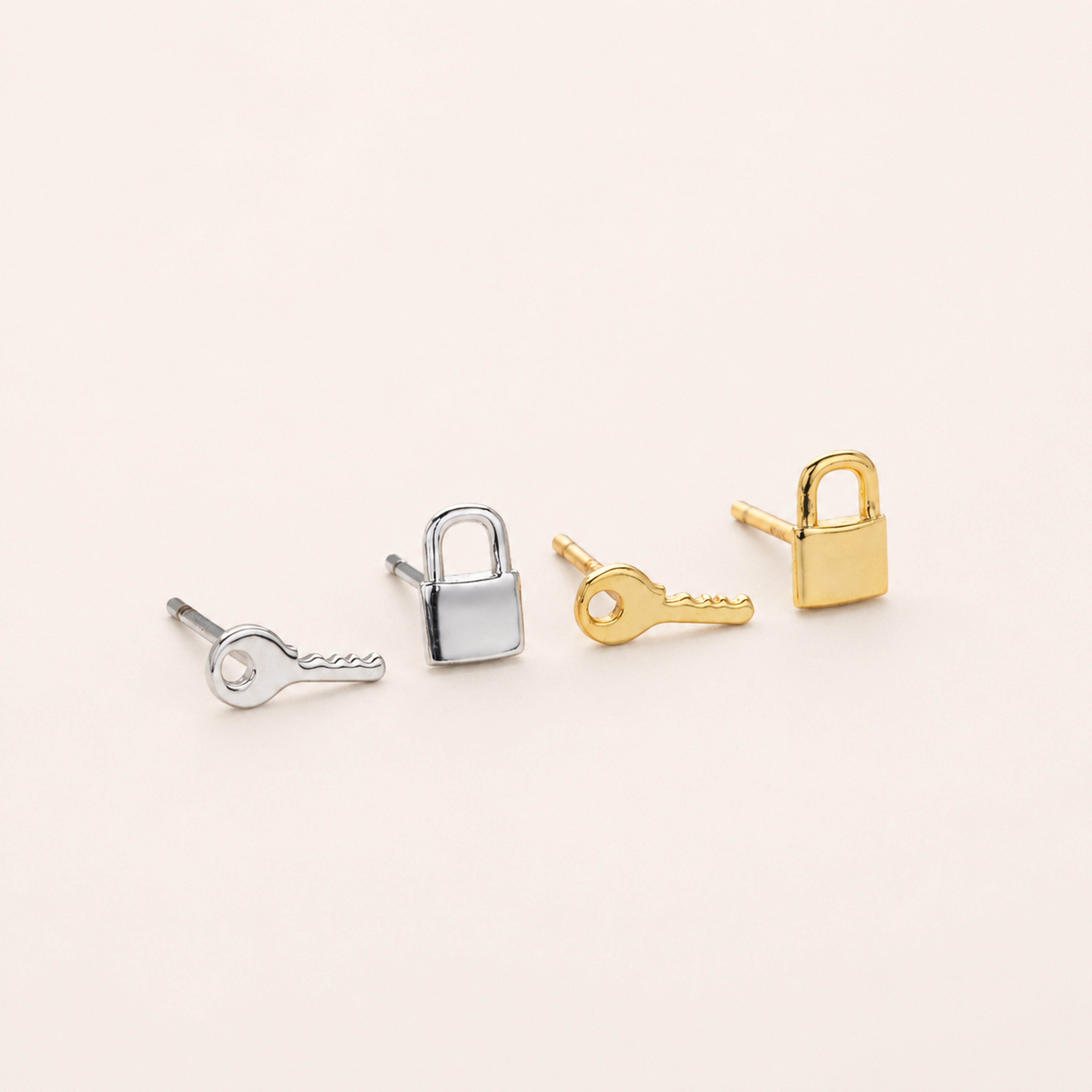 Sterling Silver Lock & Key Stud Earrings detail