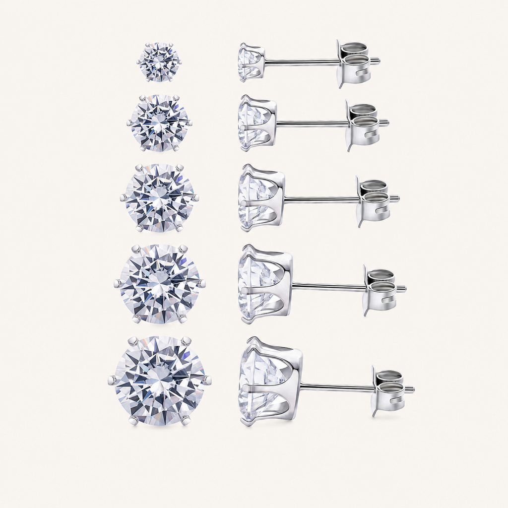 Sterling Silver Six-Prong Moissanite Solitaire Stud Earrings