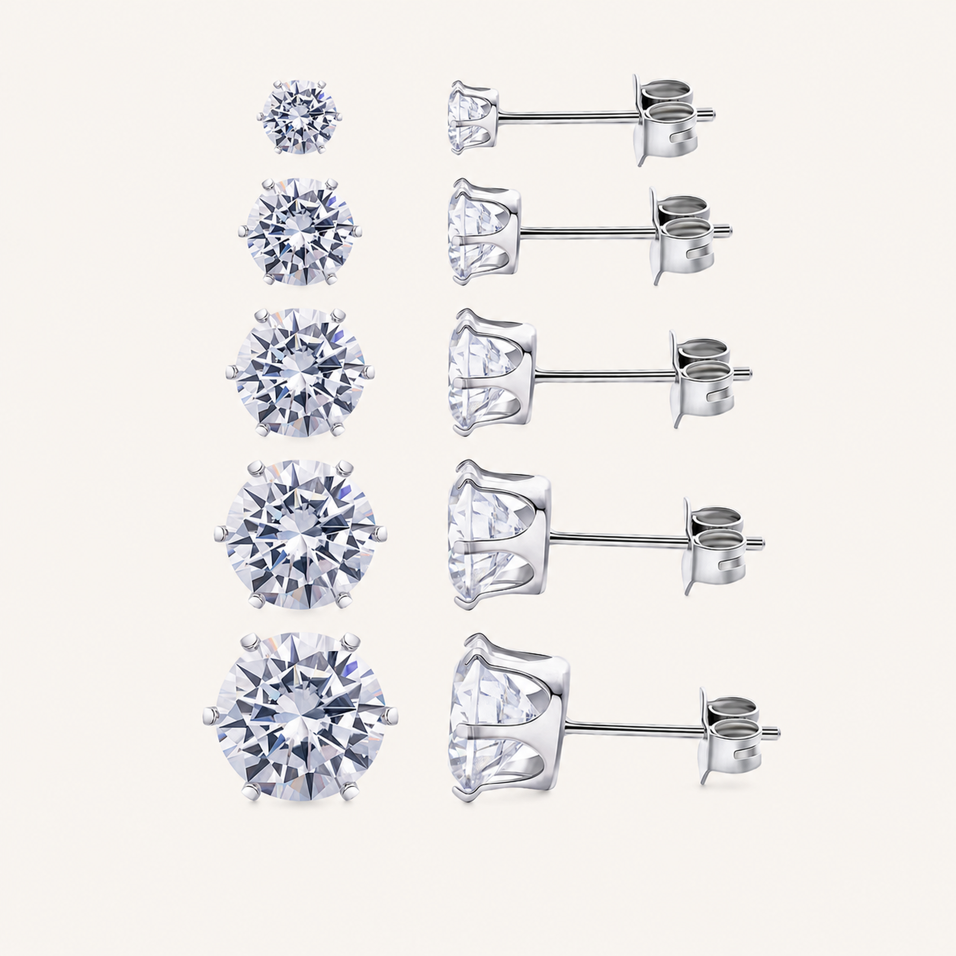 Sterling Silver Six-Prong Moissanite Solitaire Stud Earrings