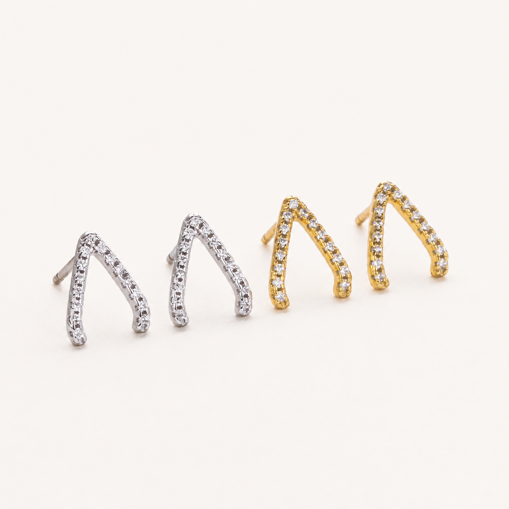Sterling Silver Inverted Triangle Zirconia Stud Earrings detail