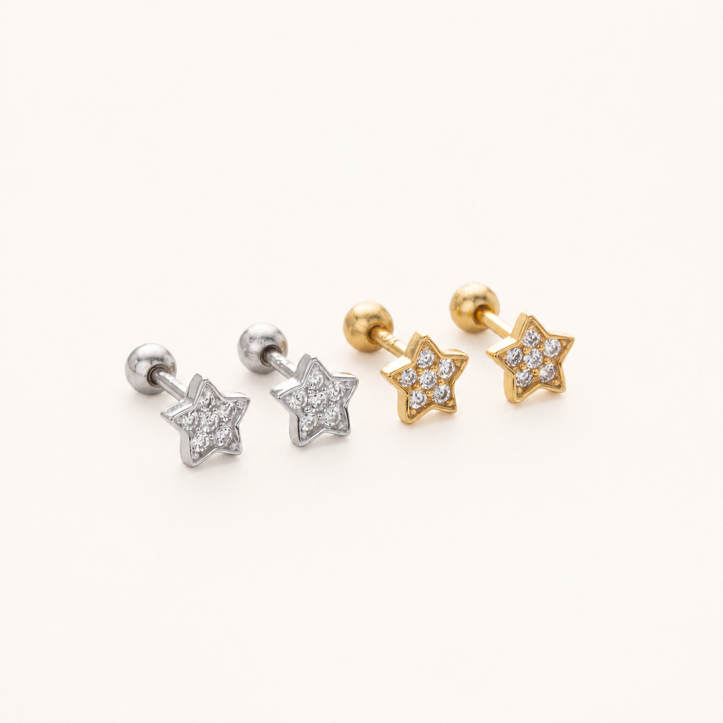 Sterling Silver Zirconia Star Flat Back Earrings detail