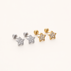 Sterling Silver Zirconia Star Flat Back Earrings detail