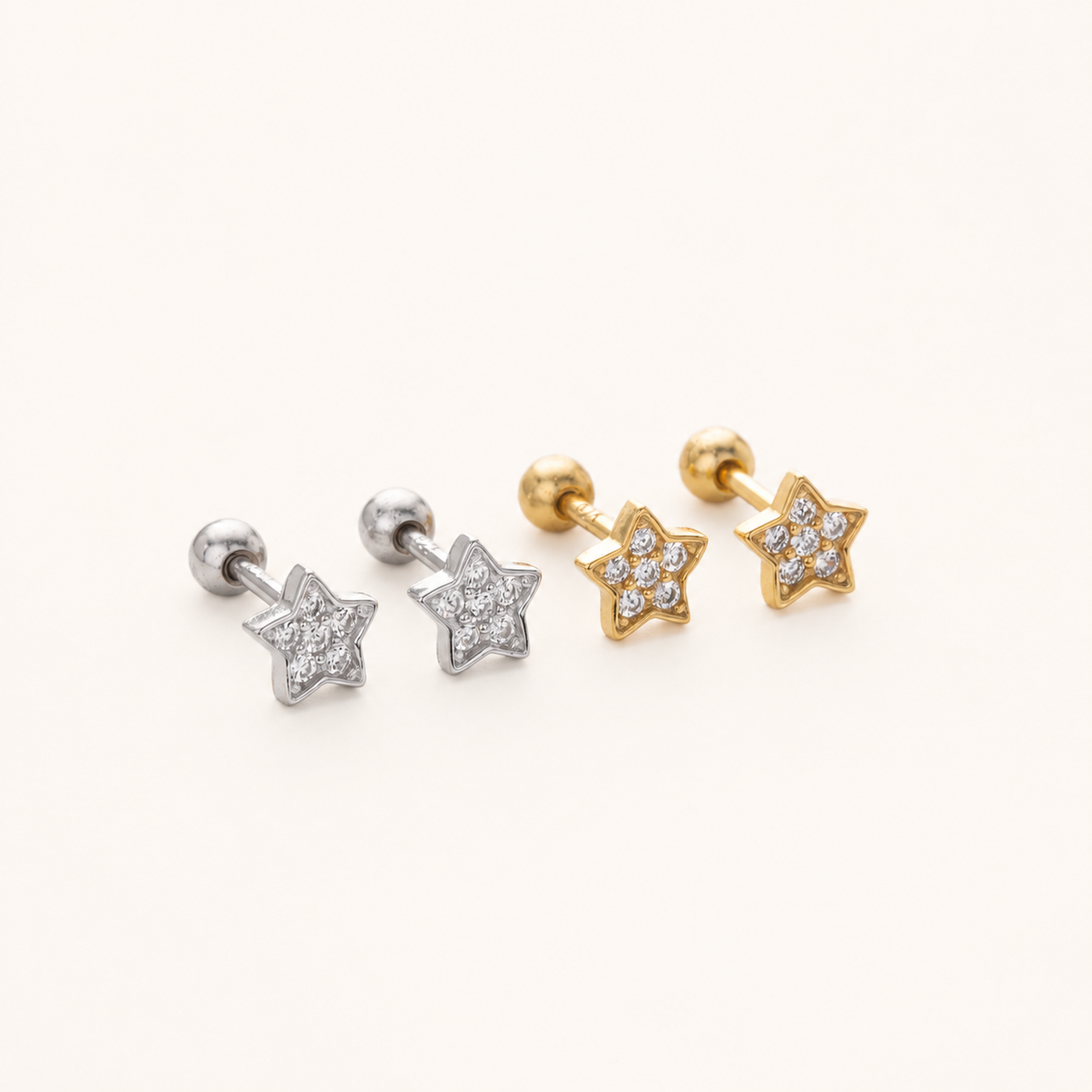 Sterling Silver Zirconia Star Flat Back Earrings detail
