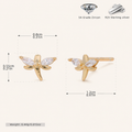 Sterling Silver Zirconia Butterfly Stud Earrings - Gold