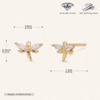 Sterling Silver Zirconia Butterfly Stud Earrings - Gold