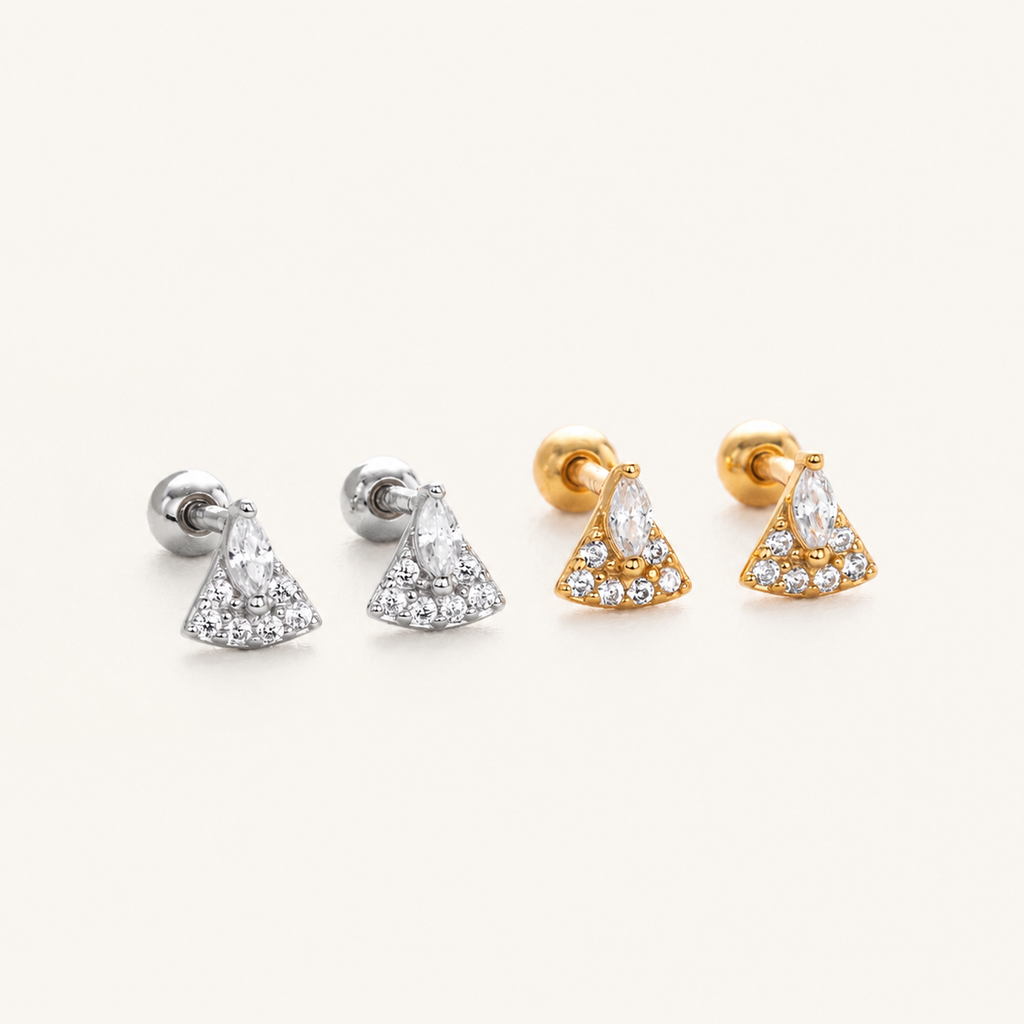 Sterling Silver Marquise Zirconia Fan Flat Back Earrings detail view
