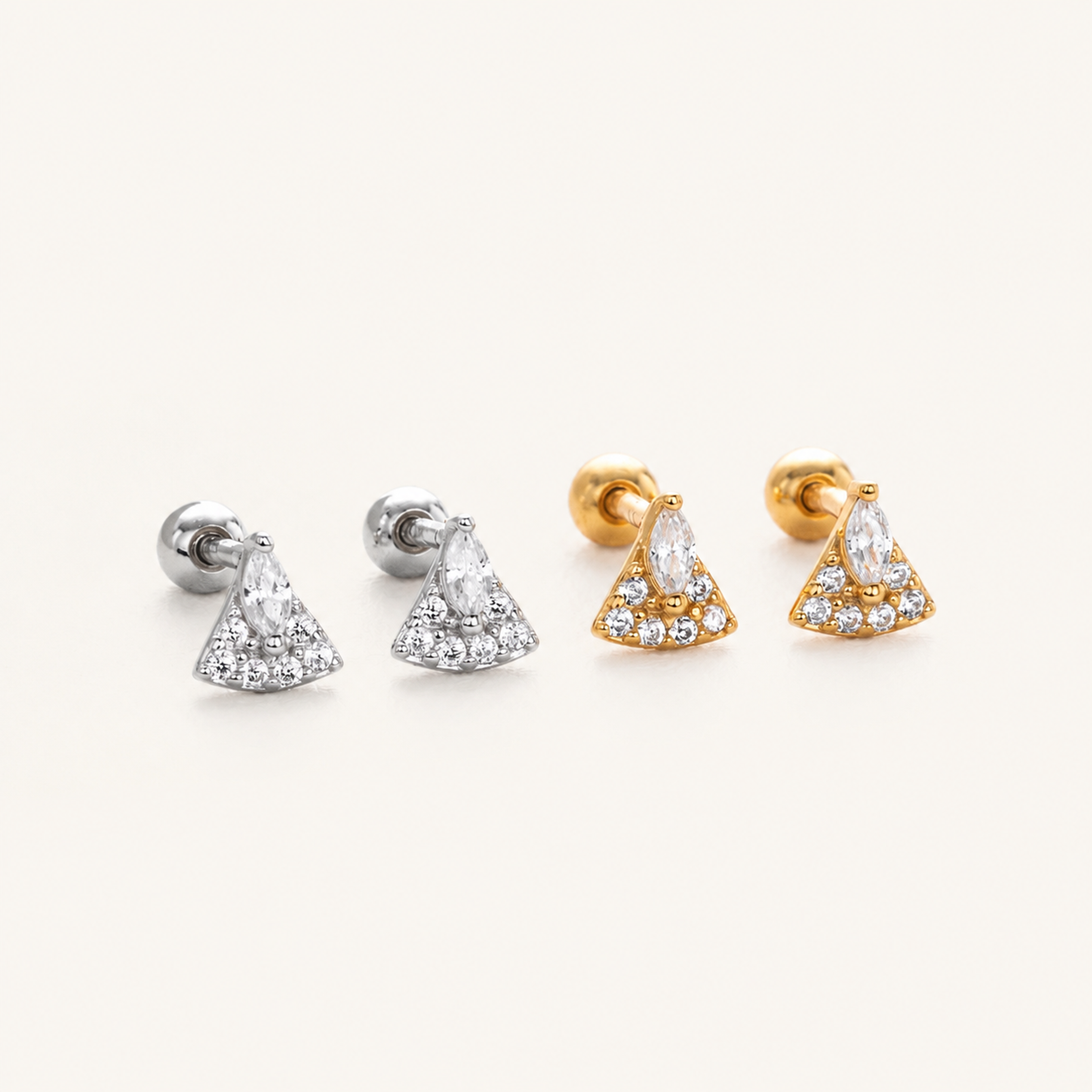 Sterling Silver Marquise Zirconia Fan Flat Back Earrings detail view