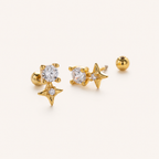 Sterling Silver Four-Point Star Zirconia Flat Back Earrings detail view