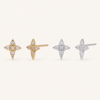 Sterling Silver Four-Point Star Zirconia Stud Earrings