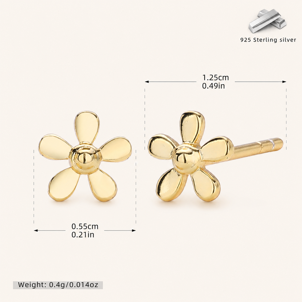 Sterling Silver Mini Flower Stud Earrings - Gold