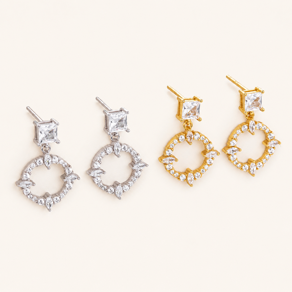 Sterling Silver French Pavé Zirconia Stud Earrings detail