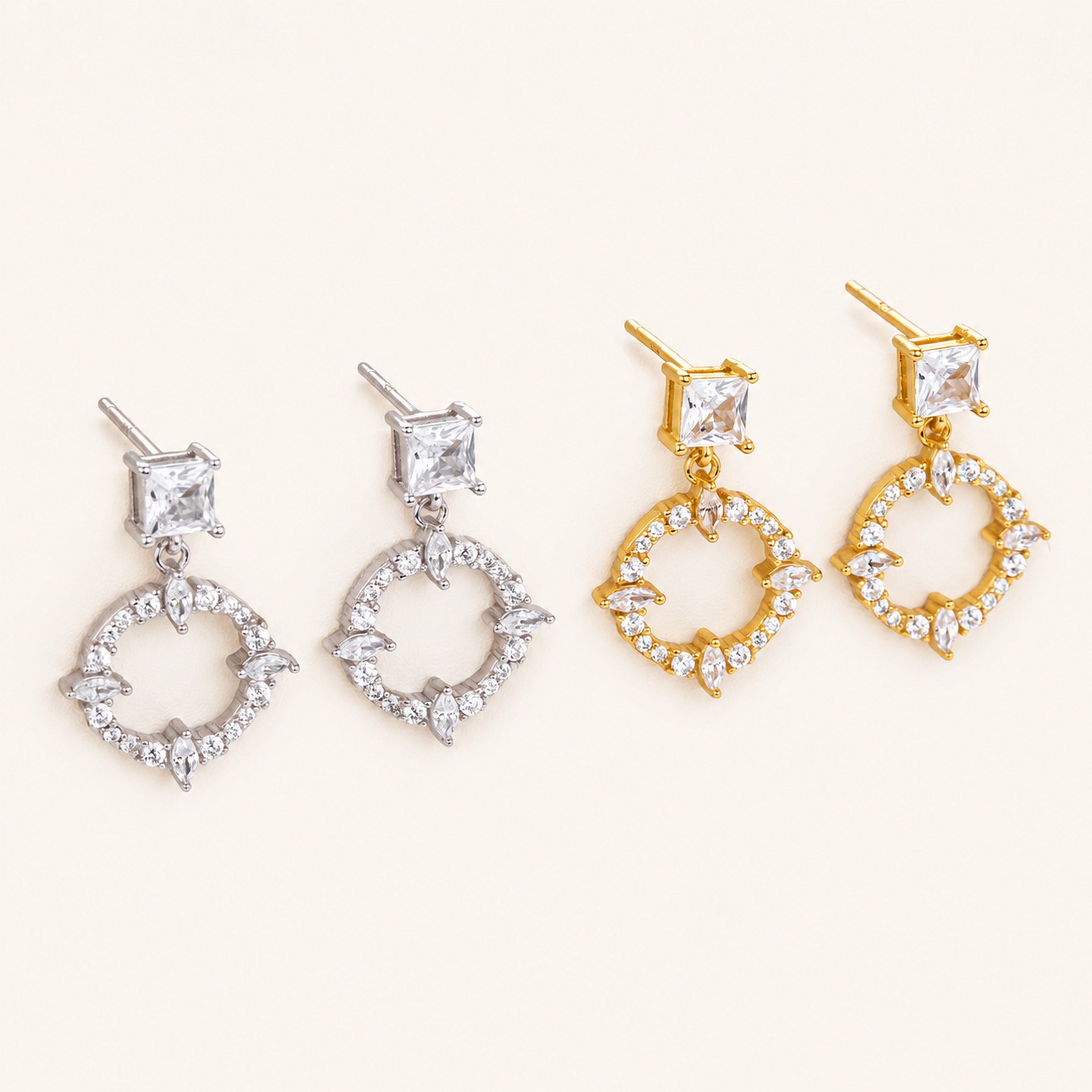 Sterling Silver French Pavé Zirconia Stud Earrings detail