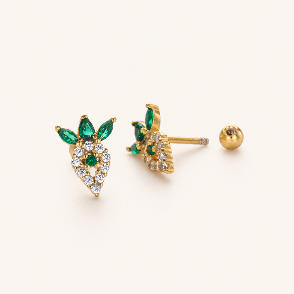 Sterling Silver Emerald-Green Zirconia Flat Back Earrings detail view