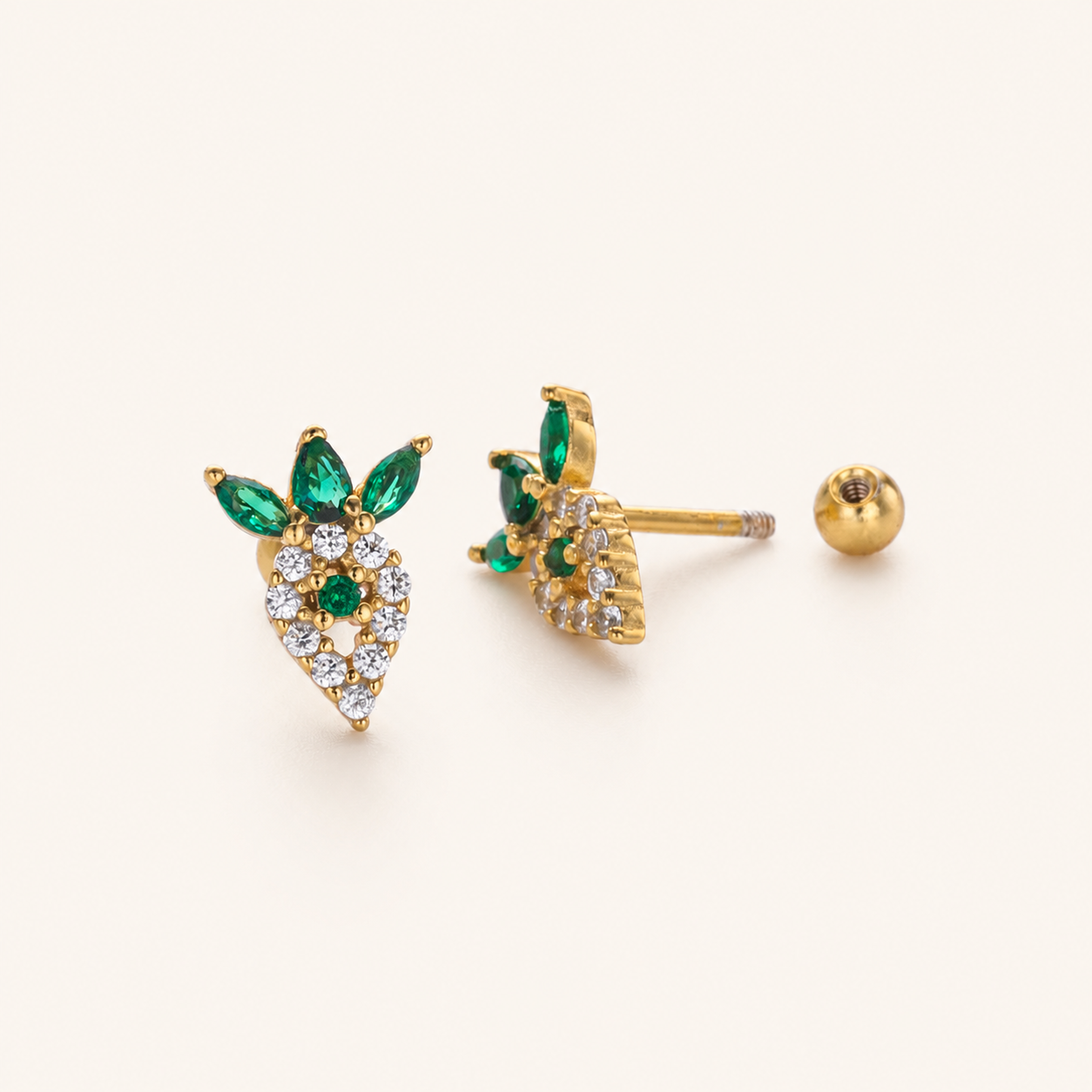 Sterling Silver Emerald-Green Zirconia Flat Back Earrings detail view