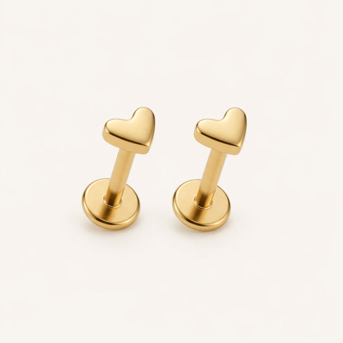 Mini Heart Titanium Stud Earrings - Gold