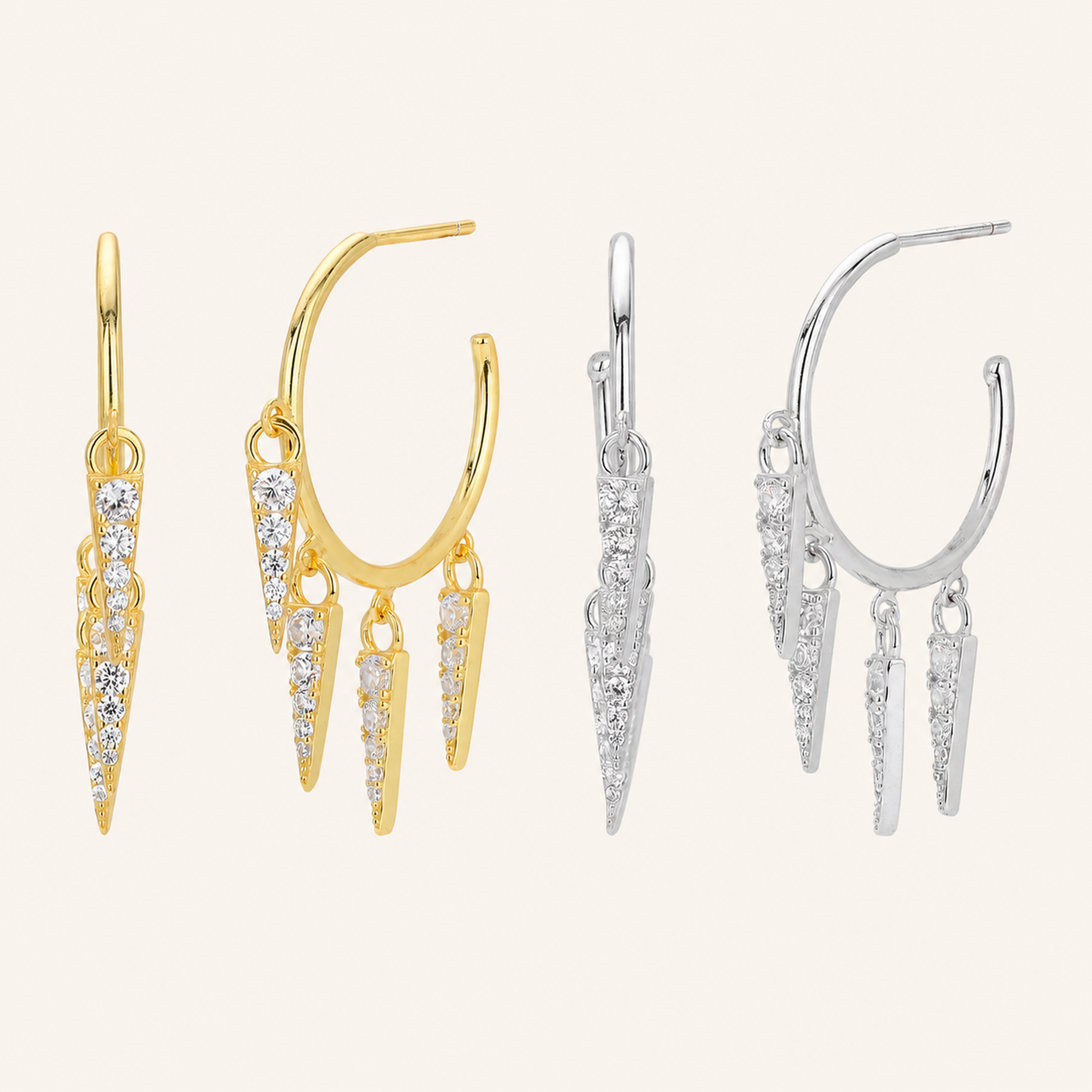 Sterling Silver French Zirconia Tassel Drop Stud Earrings