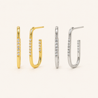 Sterling Silver Geometric U-Shape Zirconia Stud Earrings