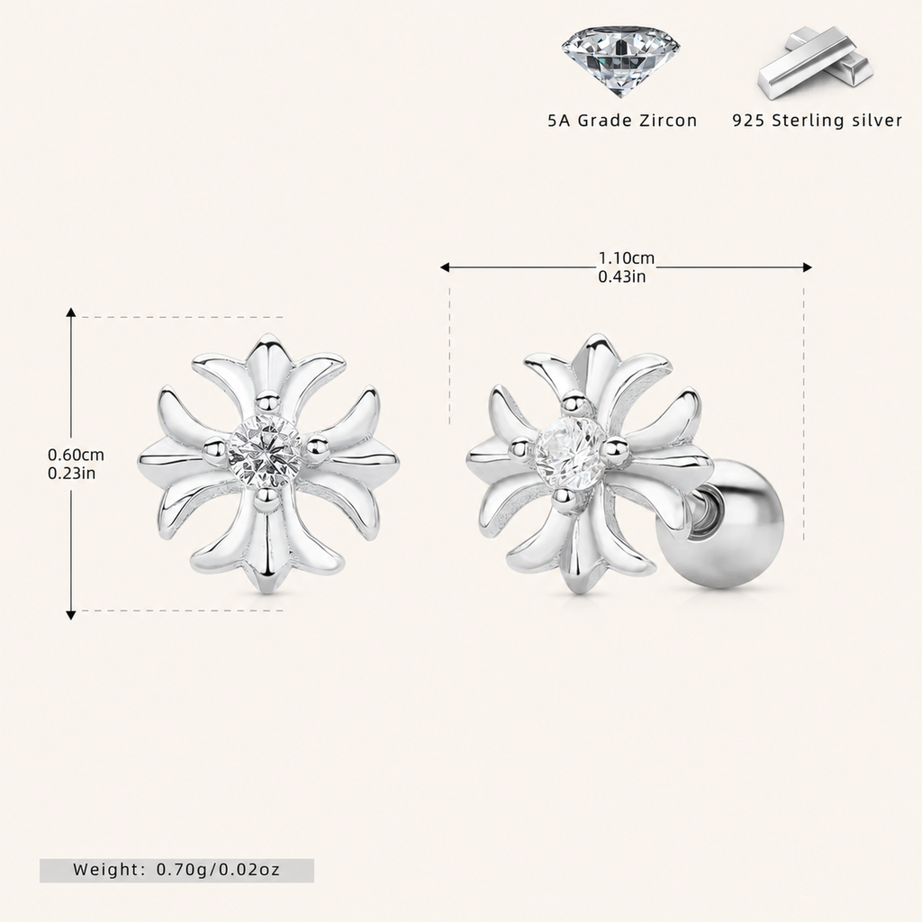 Sterling Silver Pinwheel Zirconia Flat Back Earrings - Platinum