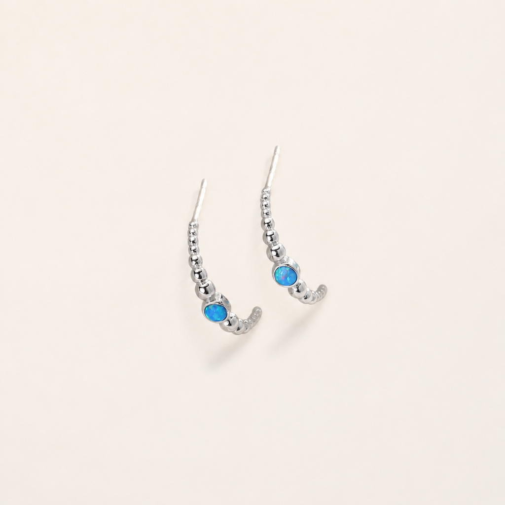 Sterling Silver Geometric Opal Stud Earrings detail