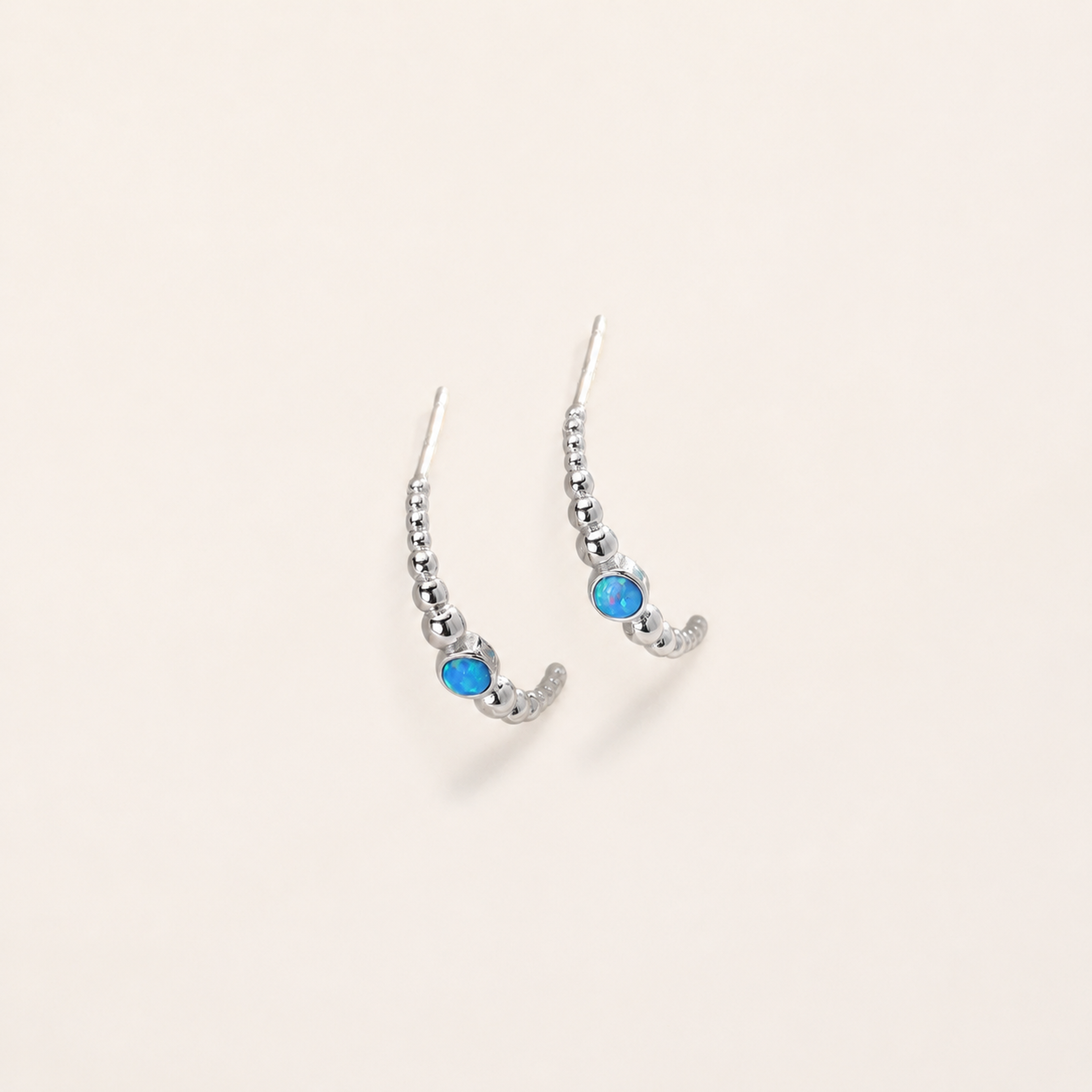 Sterling Silver Geometric Opal Stud Earrings detail
