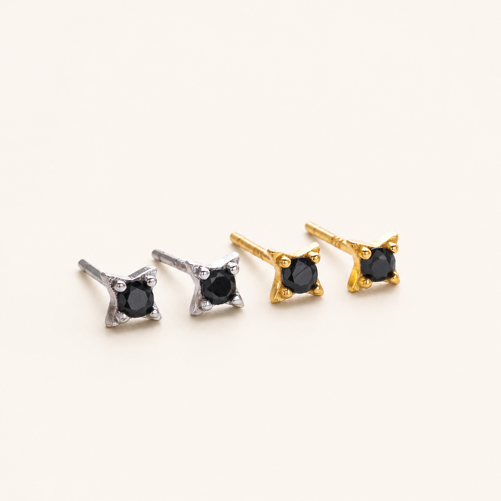Sterling Silver Black Zirconia Stud Earrings detail