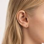 Sterling Silver Five-Point Star Zirconia Flat Back Earrings worn on the ear
