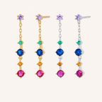 Sterling Silver Geometric Zirconia Tassel Drop Stud Earrings