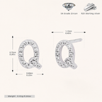 Sterling Silver Pave Initial Letter Stud Earrings - Platinum / Q