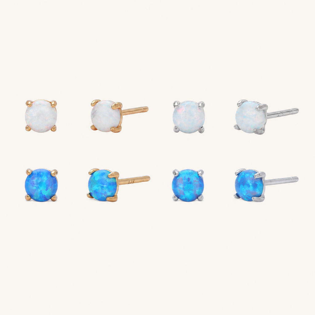 Sterling Silver Mini Opal Stud Earrings