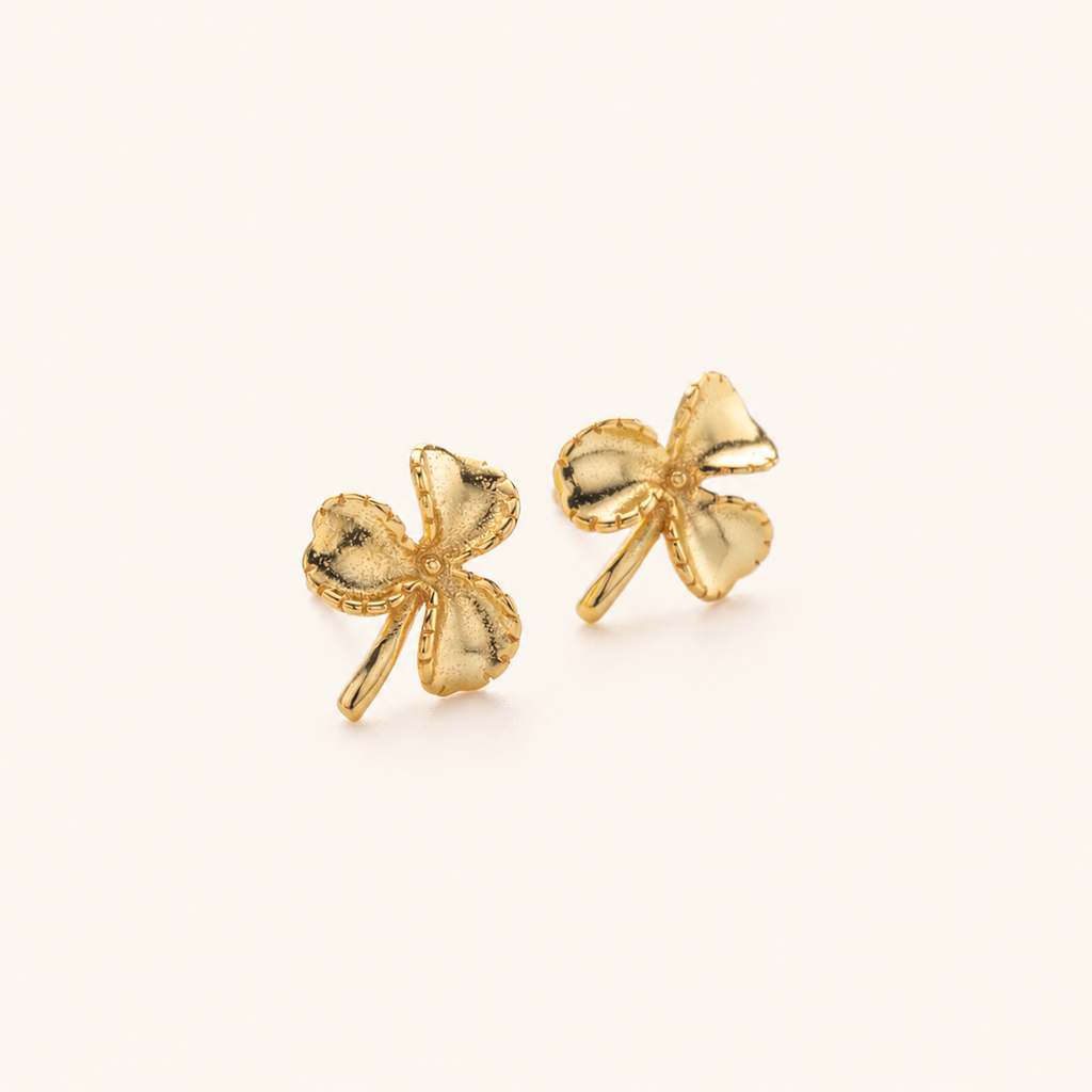 Sterling Silver Three-Leaf Clover Stud Earrings detail