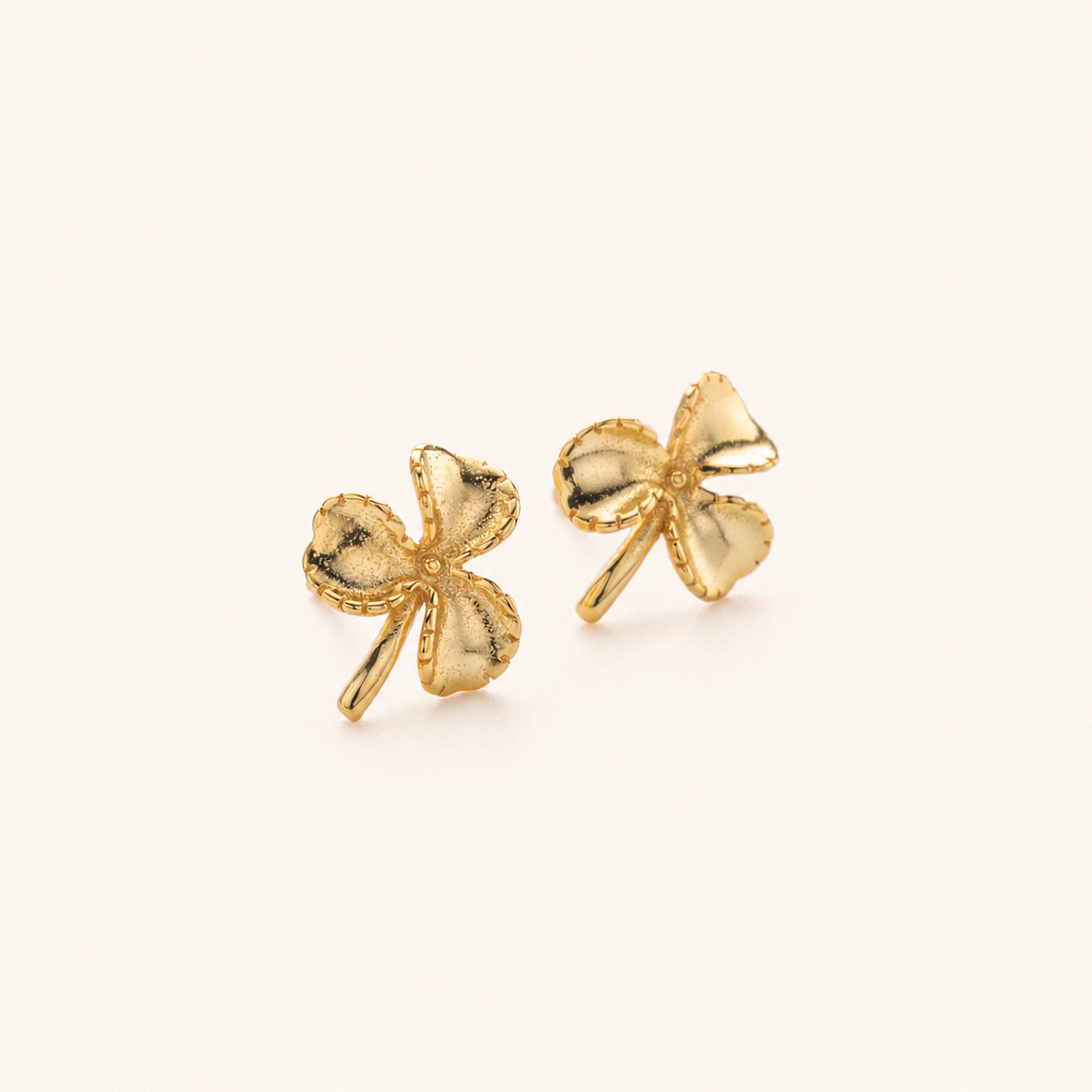 Sterling Silver Three-Leaf Clover Stud Earrings detail